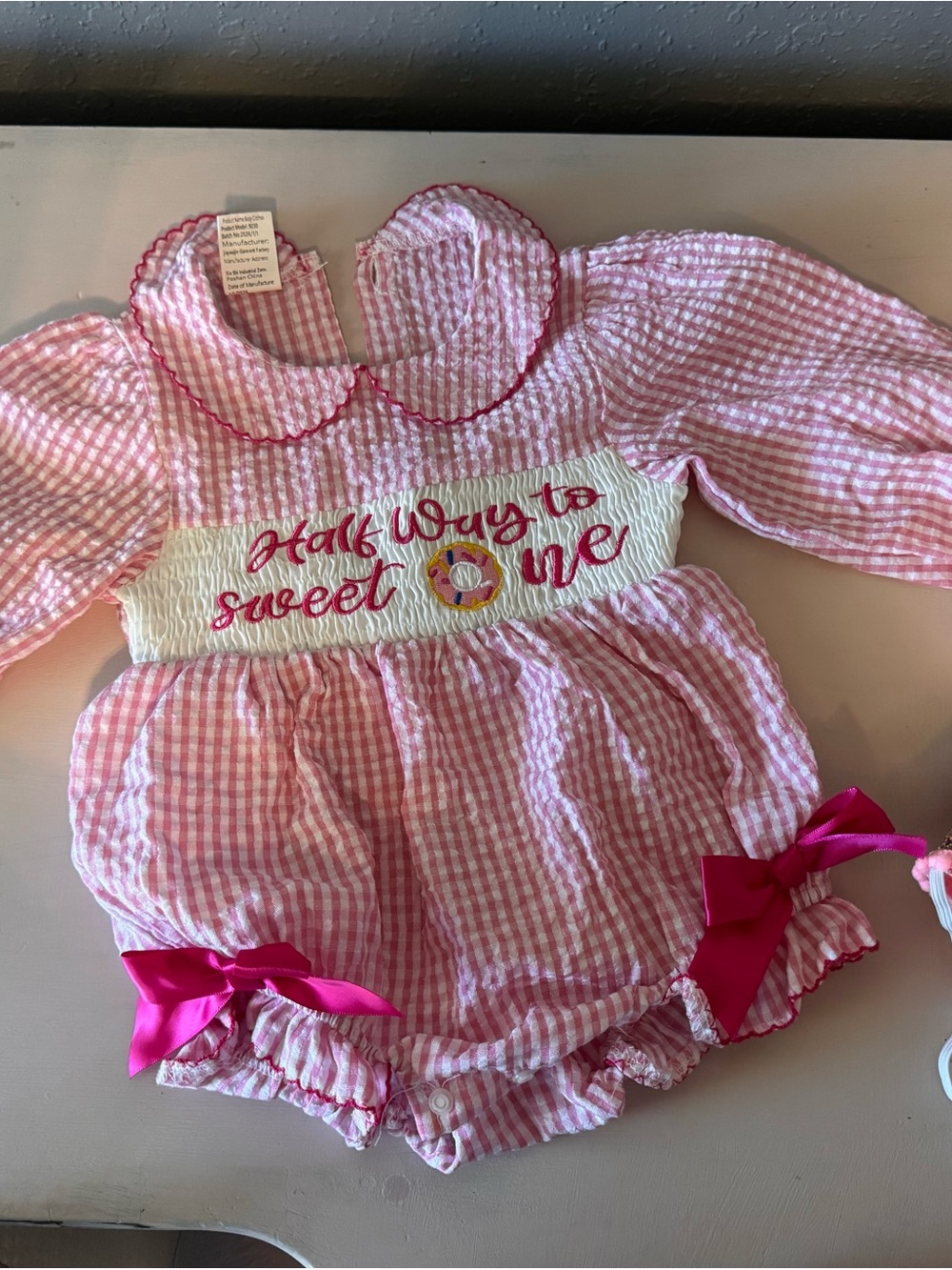 Pink Gingham Half Way to Sweet One Outfit with 1/2 hat